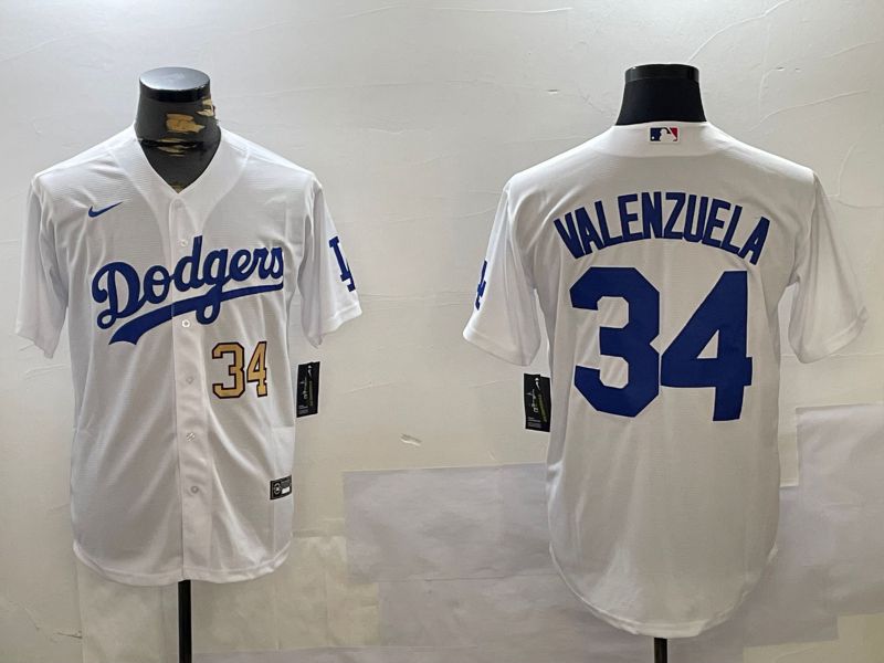 Men Los Angeles Dodgers 34 Valenzuela White Game 2024 Nike MLB Jersey style 11204